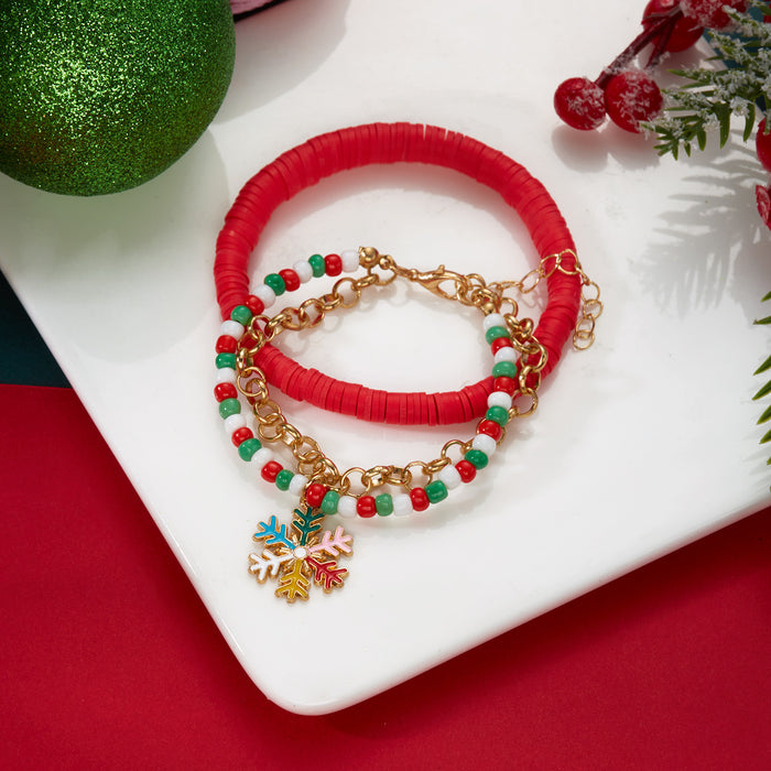 Wholesale Christmas Bracelet Cartoon Red and Green Contrast  Christmas Tree Snowflake Pendant Bracelet