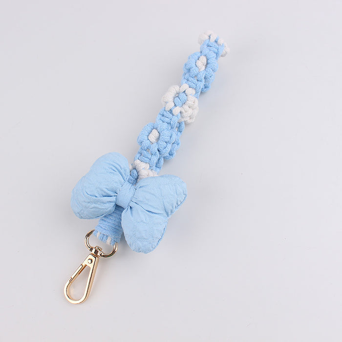 Wholesale Cotton-Filled Bow Mobile Phone Pendant Braided Mobile Phone Chain Small  Flower Braided Rope Keychain Bag