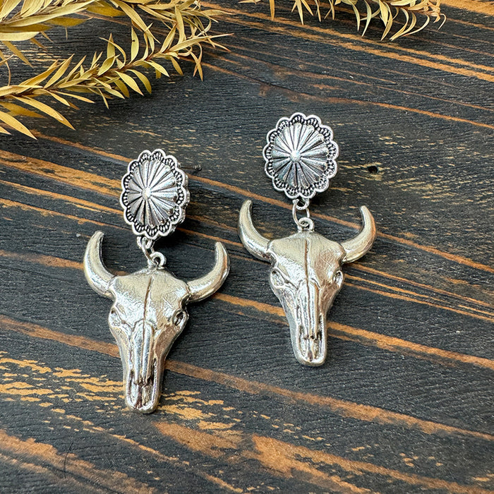 Wholesale cow' s head sunflower inlaid turquoise ing denim earrings