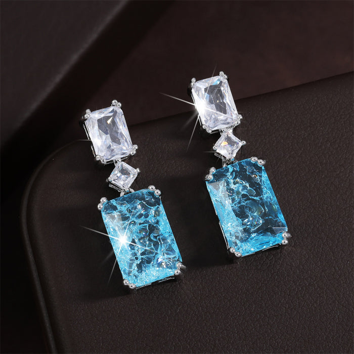 Wholesale Synthetic Paraiba Sapphire Earrings with Simple Square Geometry Zircon Earrings