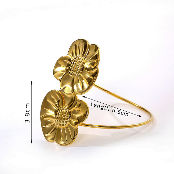 Wholesale Fashion and Personalized Stainless Steel Flower Bracelet Sunflower Bracelet Earring Set Wholesale