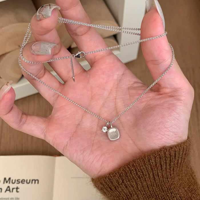 Wholesale Square Sugar Necklace Women's Woolen Chain All-match Golden Pendant  Titanium Steel Clavicle Chain