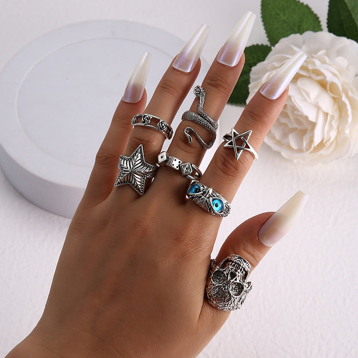 Wholesale  snake skull owl animal ring combination 7-piece