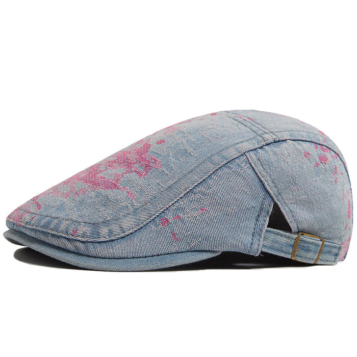 Wholesale Fashion printed washed cotton denim beret, casual forward hat, sun visor wholesale