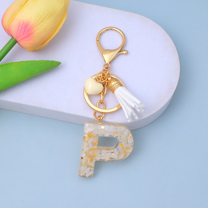 Wholesale New Gold Foil Drop Glue Letter Pendant Keychain Girl Bag Pendant Girlfriend Gift