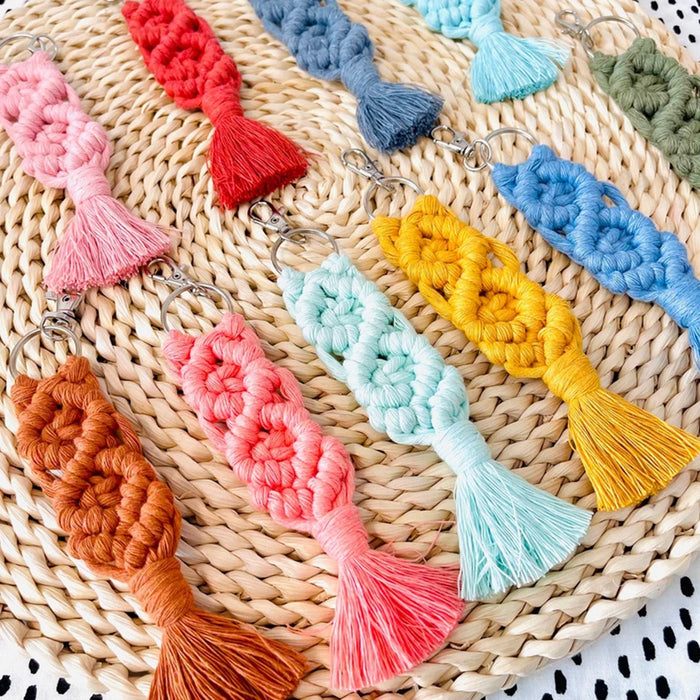 Wholesale Hand-woven bag pendant cotton rope tassel keychain Bohemian retro pendant key ring