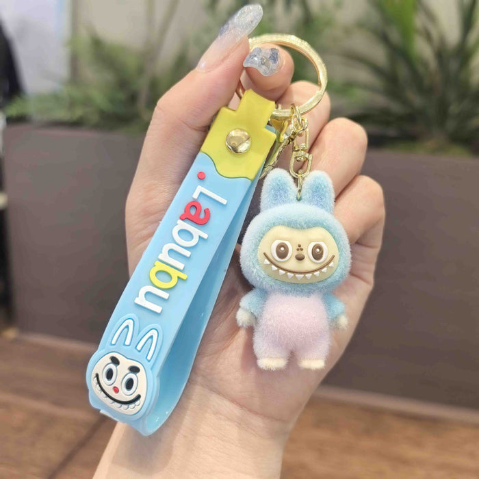 Wholesale Cartoon flocking overalls pull cloth keychain little sheep new cute doll