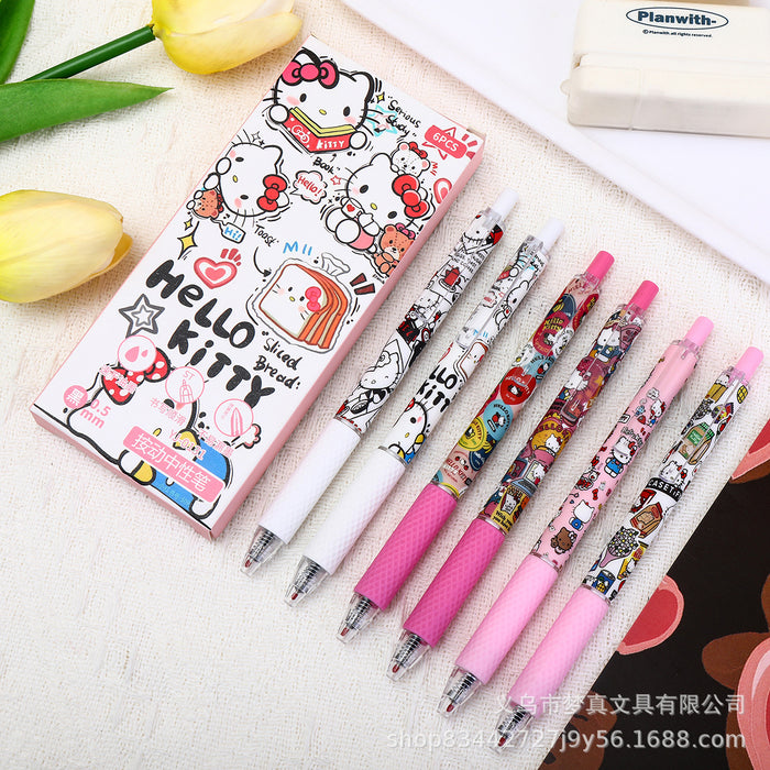 Wholesale 6pcs Cute Toast Cat Press Pen Quick-drying Cartoon Gel Pen