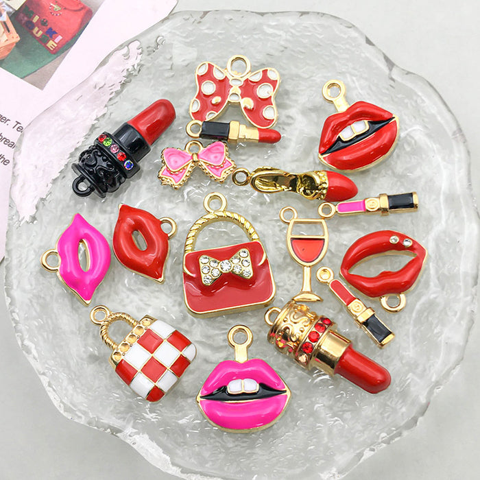 Wholesale DIY Red Oil-Drip Alloy Charms