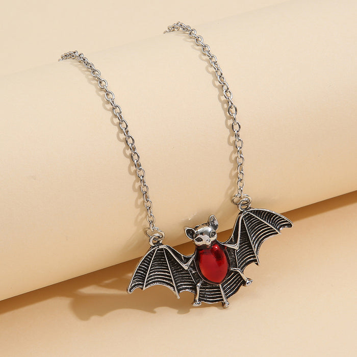 Wholesale dark Halloween red vampire bat necklace female ruby pendant
