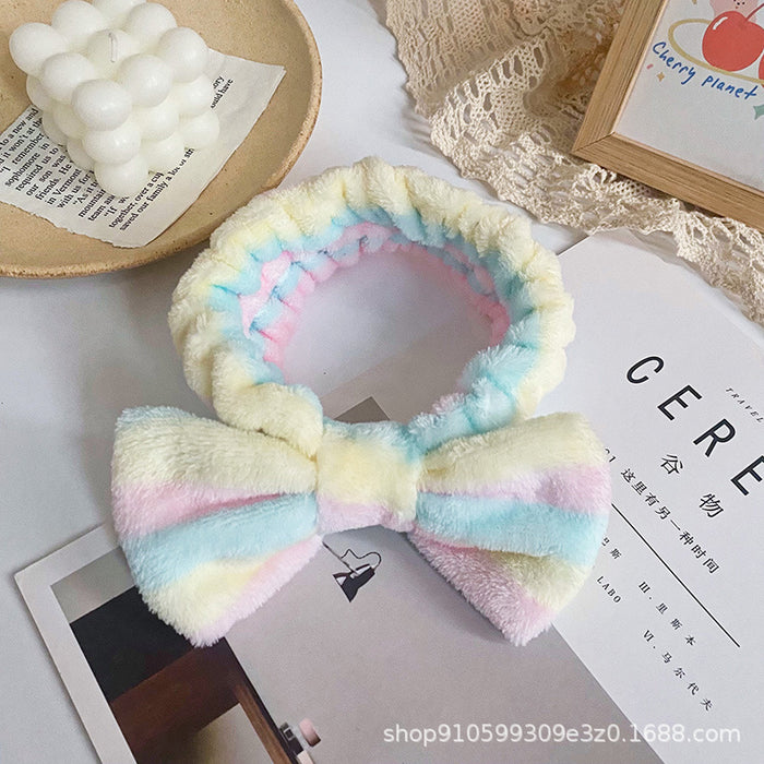 Wholesale Leopard Print Polka Dot Striped Bow Headband Women' s Face Wash Sports Headband Coral Velvet Hair Accessories