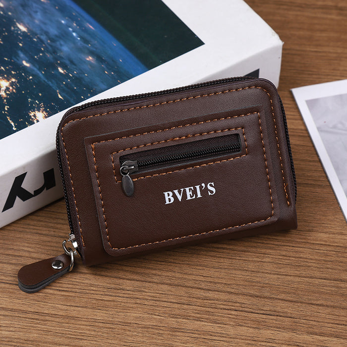 Wholesale Men' s Retro Oil Wax Finish Card Wallet - Accordion Style Zipper Pocket MOQ≥2