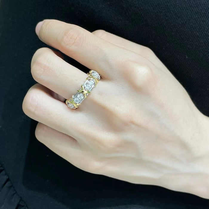 Wholesale Cross two-color ring full of diamonds in rose gold, high-end sixteen-stone light luxury ring