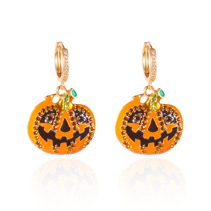 Wholesale  funny design black oil drip  pumpkin ghost pendant earrings