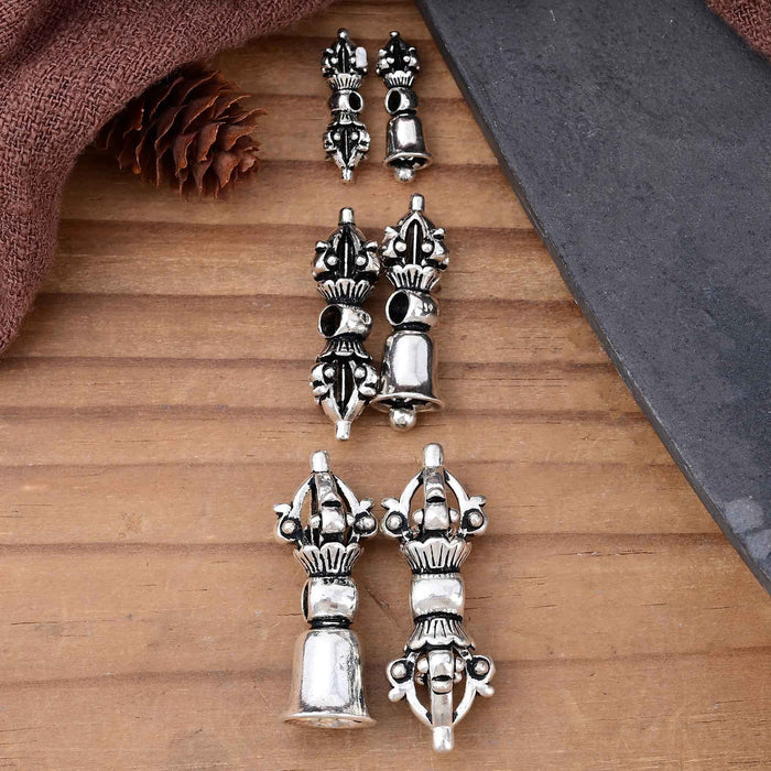 Wholesale Pure silver diamond bell pestle, Thai silver partition beads, retro cultural toys, DIY braided rope, handmade jewelry accessories