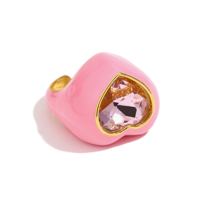 Wholesale Personalized Oil-Drip Ring Stainless Steel Plated with Gold Peach Heart Flower