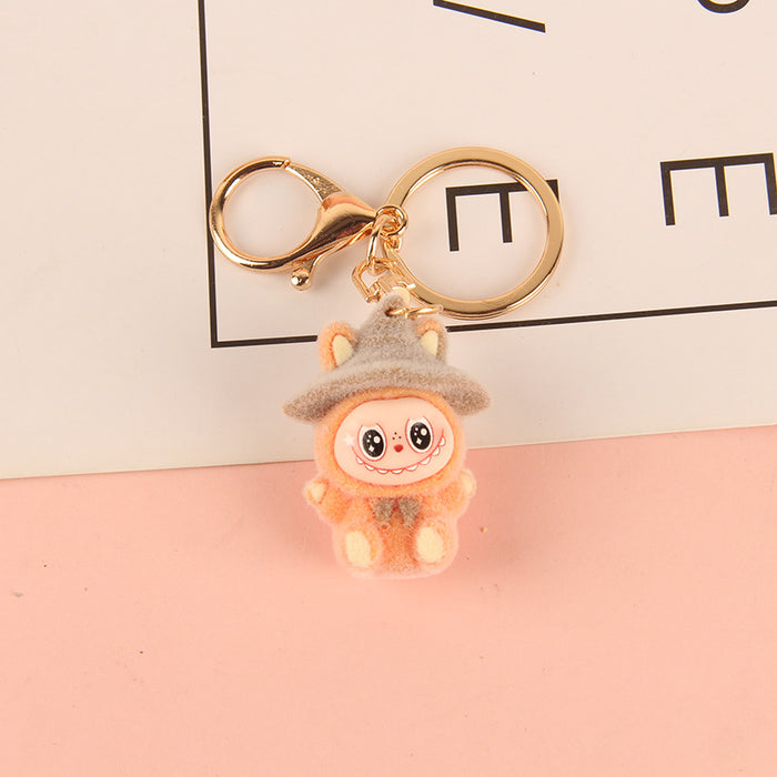 Wholesale Hat-wearing flocked cartoon character keychain