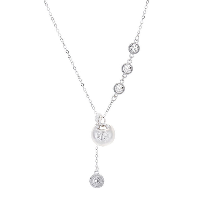 Wholesale Pure silver and pure silver new tassel Fu brand pendant integrated necklace, light luxury necklace for women