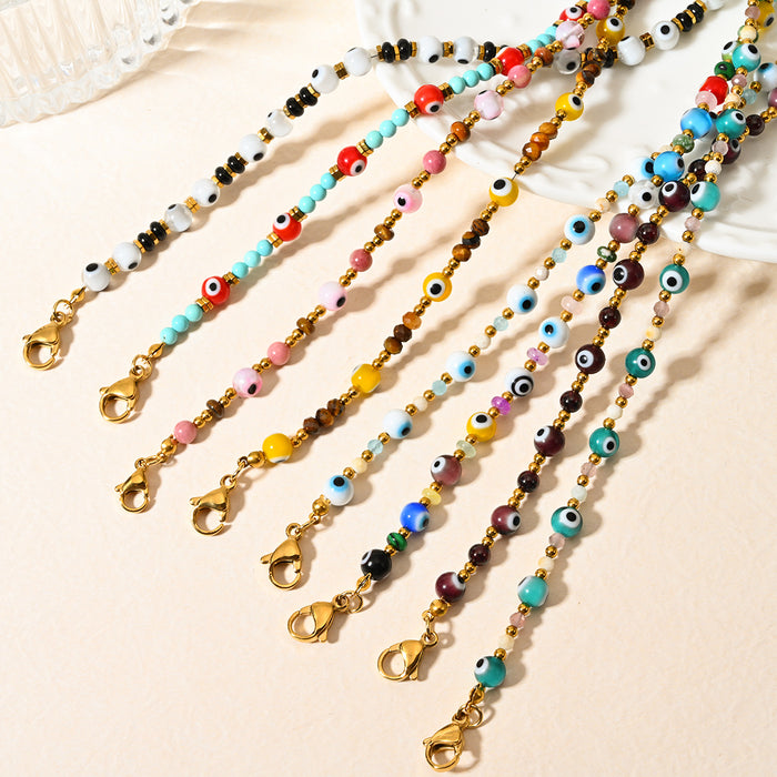 Wholesale Classic Devil's Eye Stainless Steel Bead Foot Chain Round Beads Colorful Evil Eye Foot Accessories Wholesale
