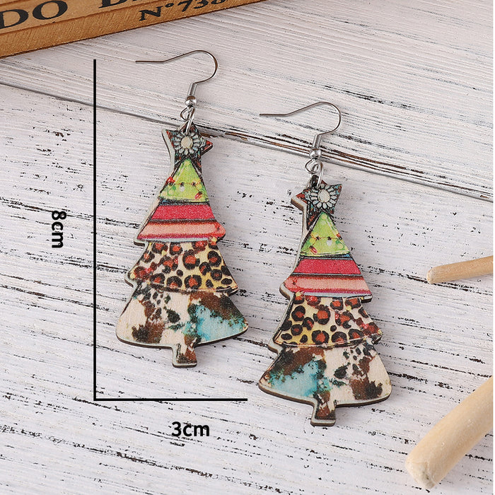 Wholesale Christmas Tree Pendant Wooden Double-Sided Earrings