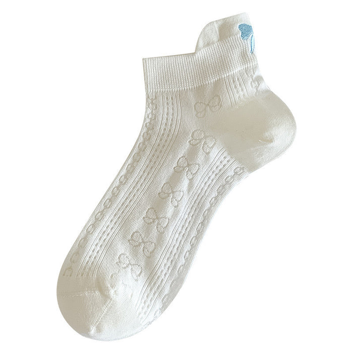 Wholesale Embroidered bow socks with heel and midsole socks