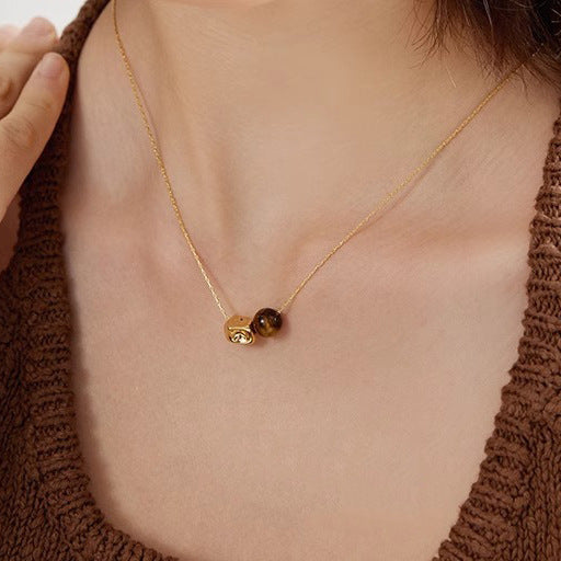 Wholesale Light luxury necklace versatile, minimalist, romantic, geometric, tiger eye stone, niche, high-end sense