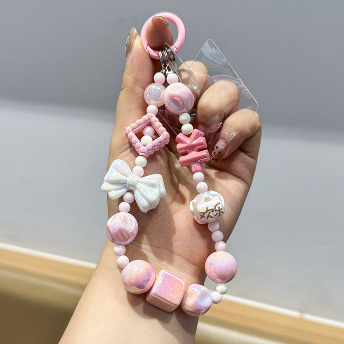 Wholesale Creative bow bead acrylic keychain bracelet pendant chain