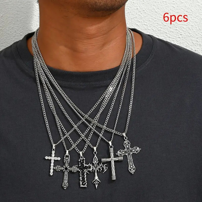 Wholesale 6pcs/Set cross necklace Hip-Hop Men Necklaces Stainless Steel