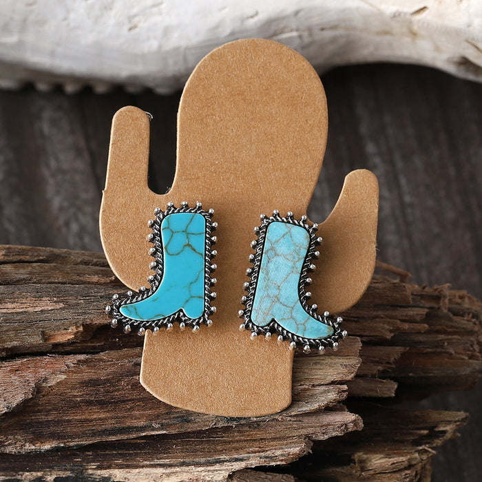 Wholesale Cactus Star Bull Head Heart Turquoise Earrings Necklace Set Simple Color Alloy Jewelry