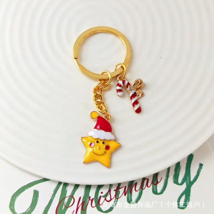 Wholesale Christmas keychain cartoon metal ornaments Christmas tree elk snowman cute creative bag pendant gift