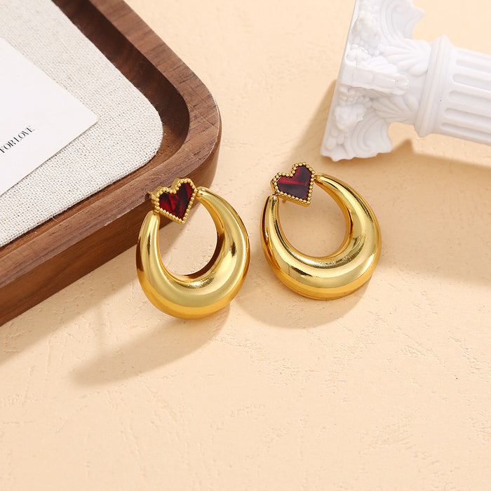 Wholesale Love Earrings Simple and Fashionable Gold Titanium Steel Earrings Trendy and Versatile Love Circle Earrings