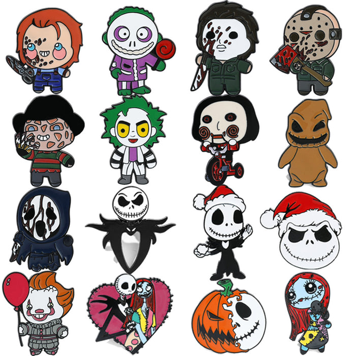 Wholesale  Brooch Cartoon Funny Skull Scream Chainsaw Horror Clown Metal Badge