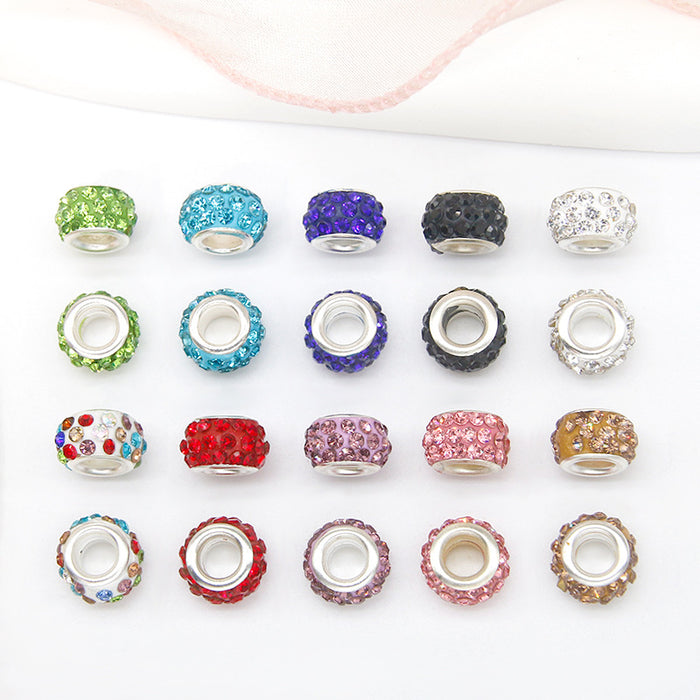 Wholesale Round 3 Rows of Soft Clay Inlaid with Diamonds and Large Hole Color Spacer Beads JDC-BDS-NanT002