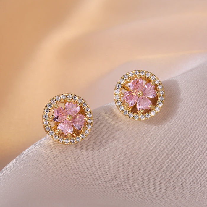 Wholesale Necklace micro inlaid zircon rotating pendant titanium steel necklace three piece set jewelry