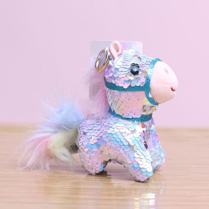 Wholesale Sequin Colorful Pony Pendant Cute Plush Toy Doll Bag Charm Keychain Animal