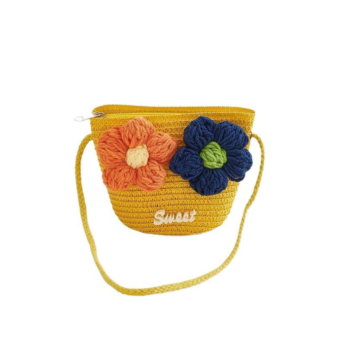 Wholesale Straw Woven Floral Crossbody Bag for Girls Cute Summer Purse