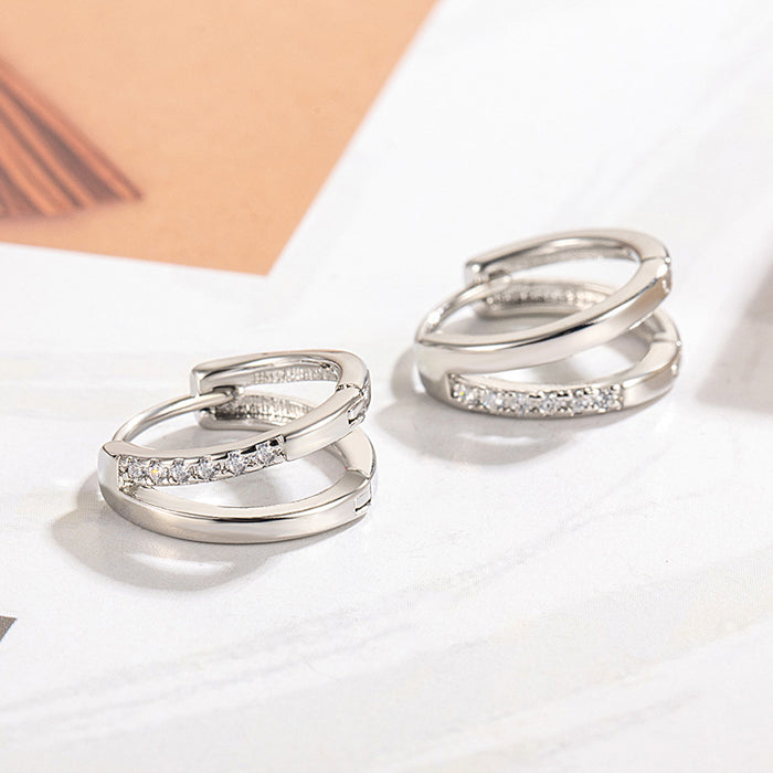 Wholesale Double-layer simple single-sided zircon earrings, simple and fashionable, everyday cool style