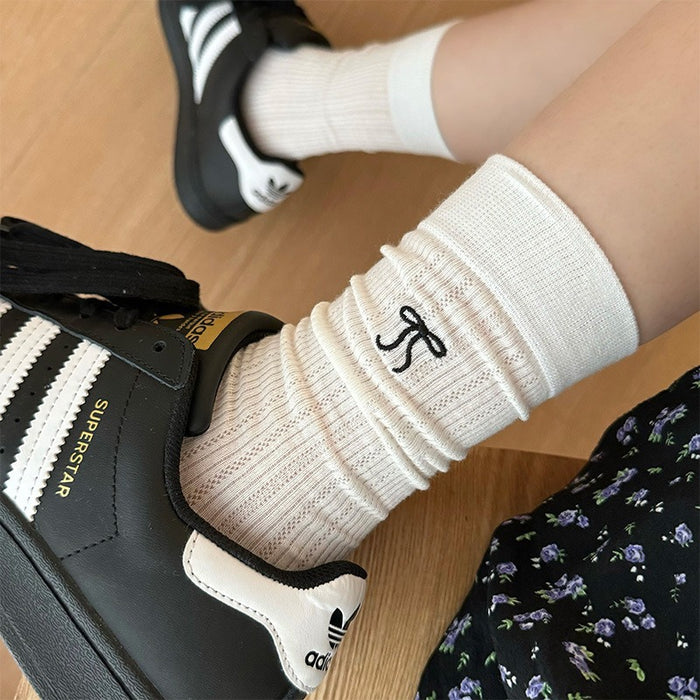 Wholesale Bow tie socks boneless mid tube socks mesh breathable long socks thin stacking socks