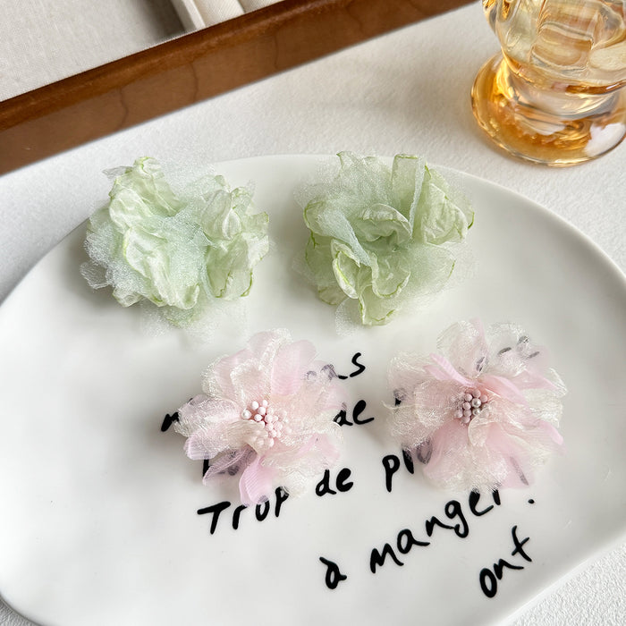 Wholesale Flower earrings with simple and versatile design, colorful fabric mesh