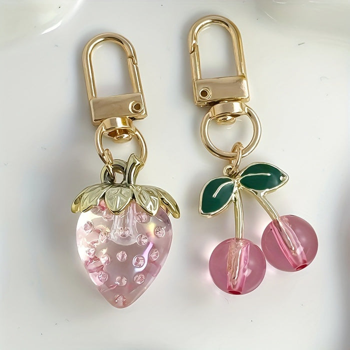 Wholesale Peach Heart Sweet Translucent Strawberry Flower Heart-Shaped Keychain