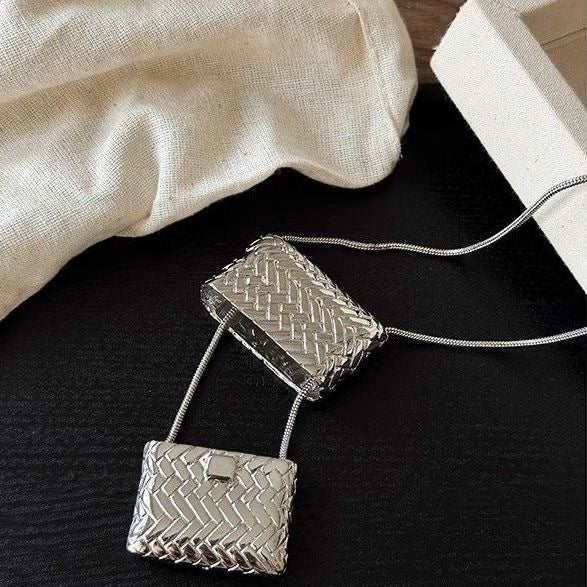 Wholesale Mini woven small bag necklace, light luxury, niche luxury, layered accessories, fashionable long sweater chain
