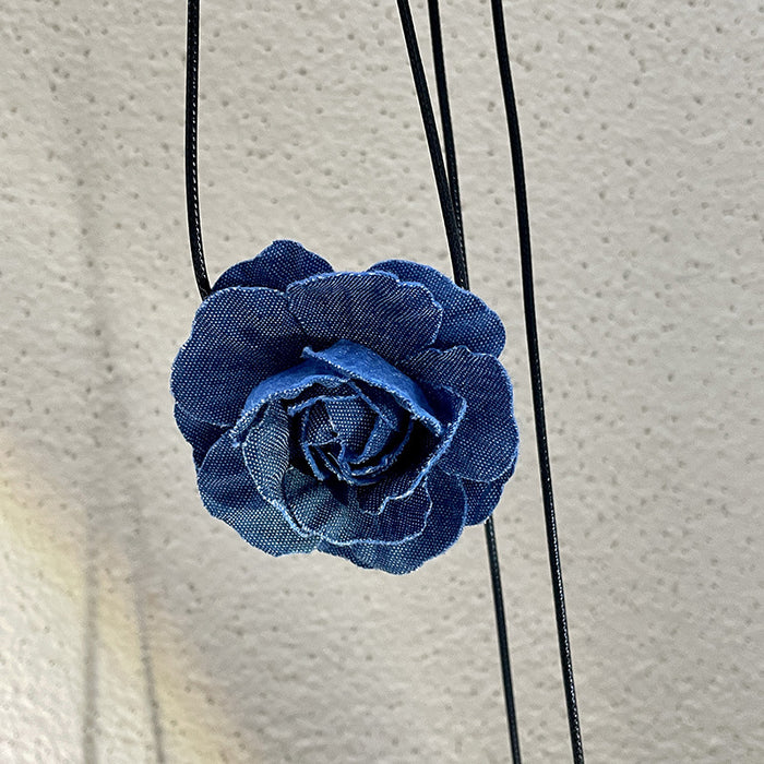 Wholesale Denim Cloth Blue Rose Lace Necklace JDC-NE-DieDie002
