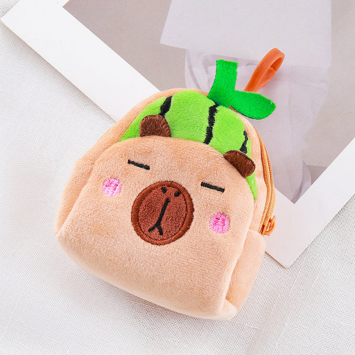 Wholesale Fruit Capibala Cartoon Wallet Plush Doll Earphones Data Cable Storage Bag Coin Pack JDC-WT-XG001