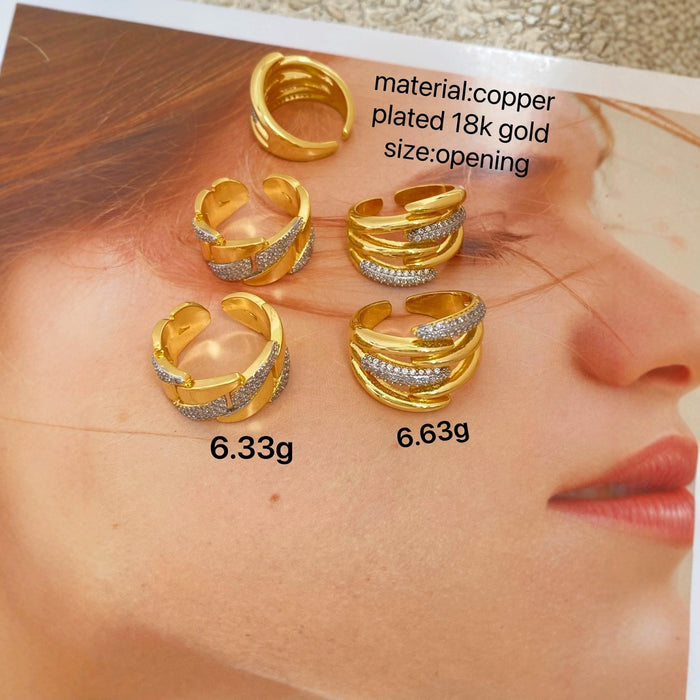 Wholesale Zircon inlaid Cuban ring, simple and fashionable gold-plated couple ring, trendy accessory