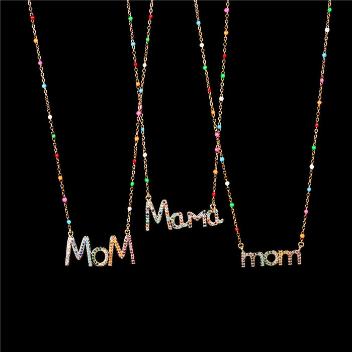 Wholesale Stainless Steel Diamond Mom Letter Necklace JDC-NE-TianYi002