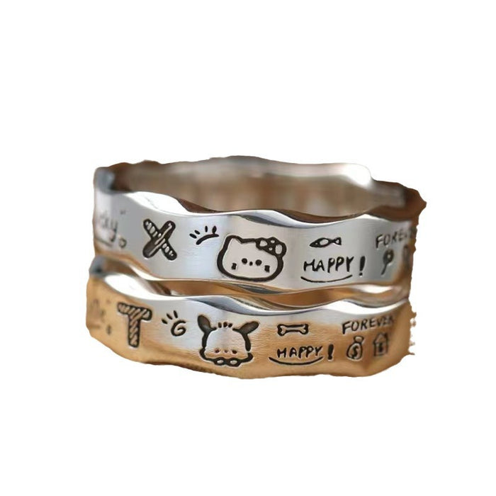 Wholesale New original design ring cartoon couple pairing ring cute letter opening adjustable ring