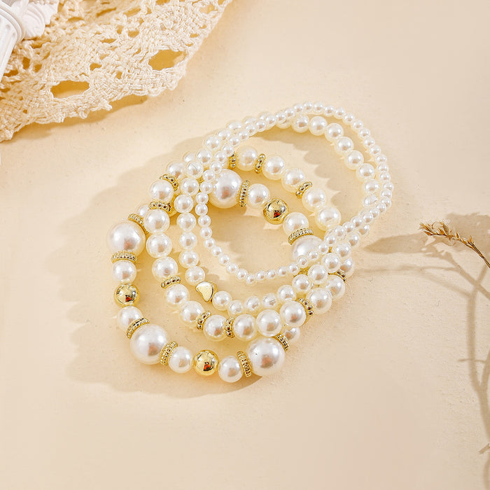 Wholesale Jewelry Fashion Love Pearl Bracelet Alien Pearl Bead Stacked Bracelet Four Piece Set