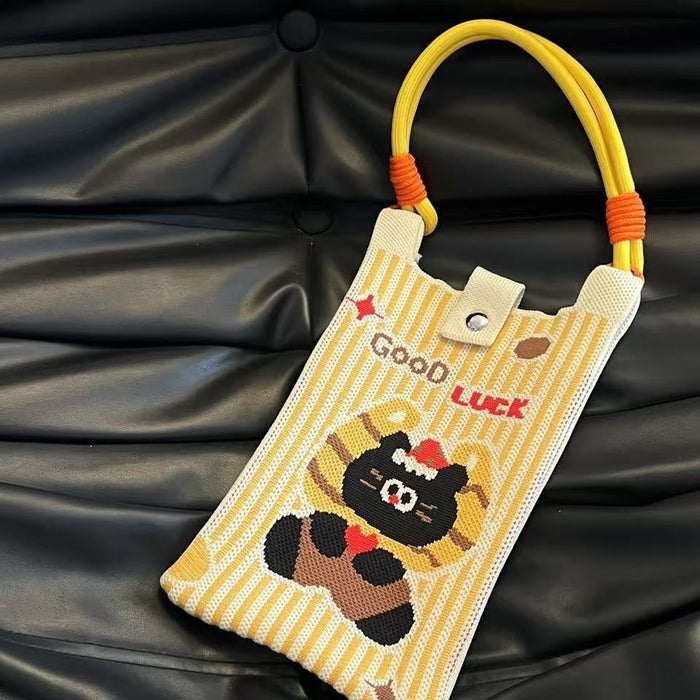Wholesale Mobile phone bag cartoon knitted bag dopamine color matching handbag niche versatile shoulder crossbody bag