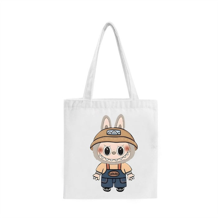 Wholesale Large capacity cute cartoon print white canvas shoulder bag