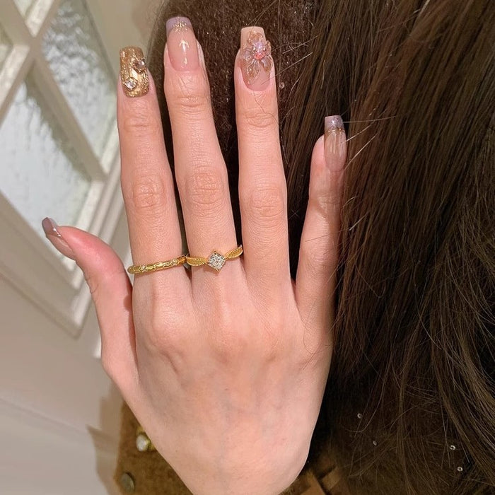 Wholesale Light luxury index finger ring, square diamond ring, versatile layering, temperament, open mouth ring wholesale